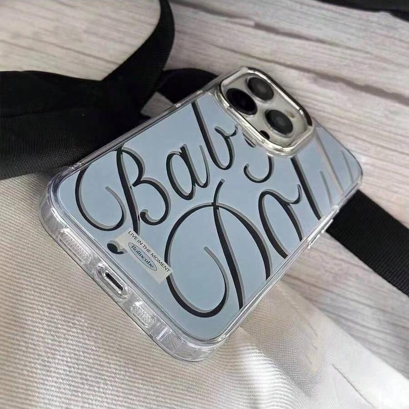 Mirror Surface Letter Pattern Phone Case, Anti-Fall Fully Edged Mobile Phone Case for Iphone 16 Series, Decorative Phone Protective Cover Compatible with Iphone Series