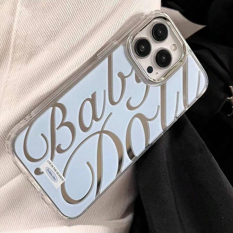 Mirror Surface Letter Pattern Phone Case, Anti-Fall Fully Edged Mobile Phone Case for Iphone 16 Series, Decorative Phone Protective Cover Compatible with Iphone Series