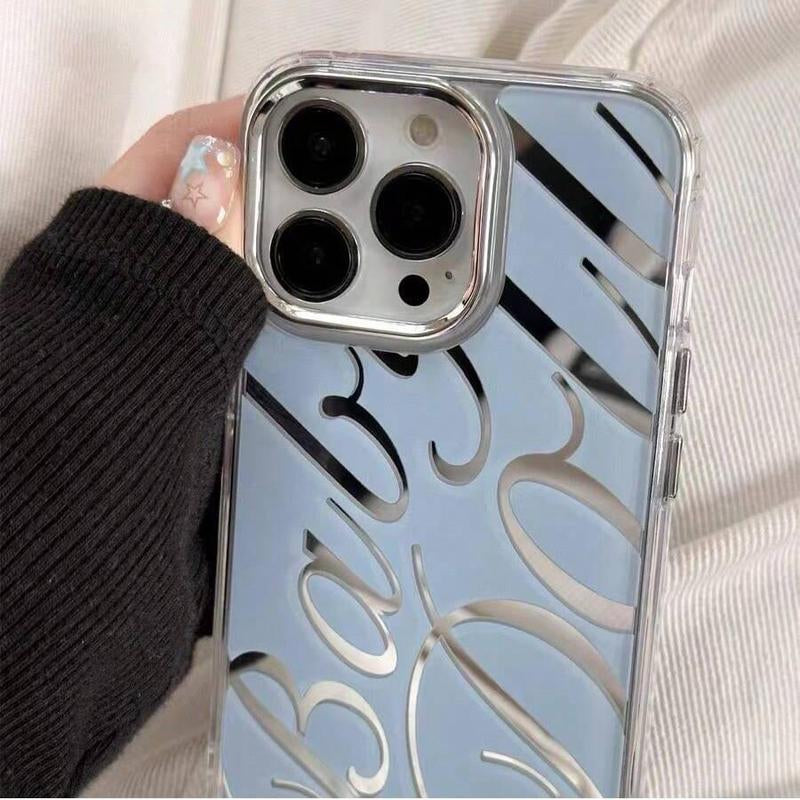 Mirror Surface Letter Pattern Phone Case, Anti-Fall Fully Edged Mobile Phone Case for Iphone 16 Series, Decorative Phone Protective Cover Compatible with Iphone Series