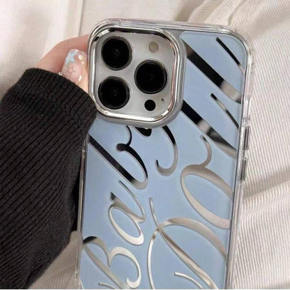 Mirror Surface Letter Pattern Phone Case, Anti-Fall Fully Edged Mobile Phone Case for Iphone 16 Series, Decorative Phone Protective Cover Compatible with Iphone Series