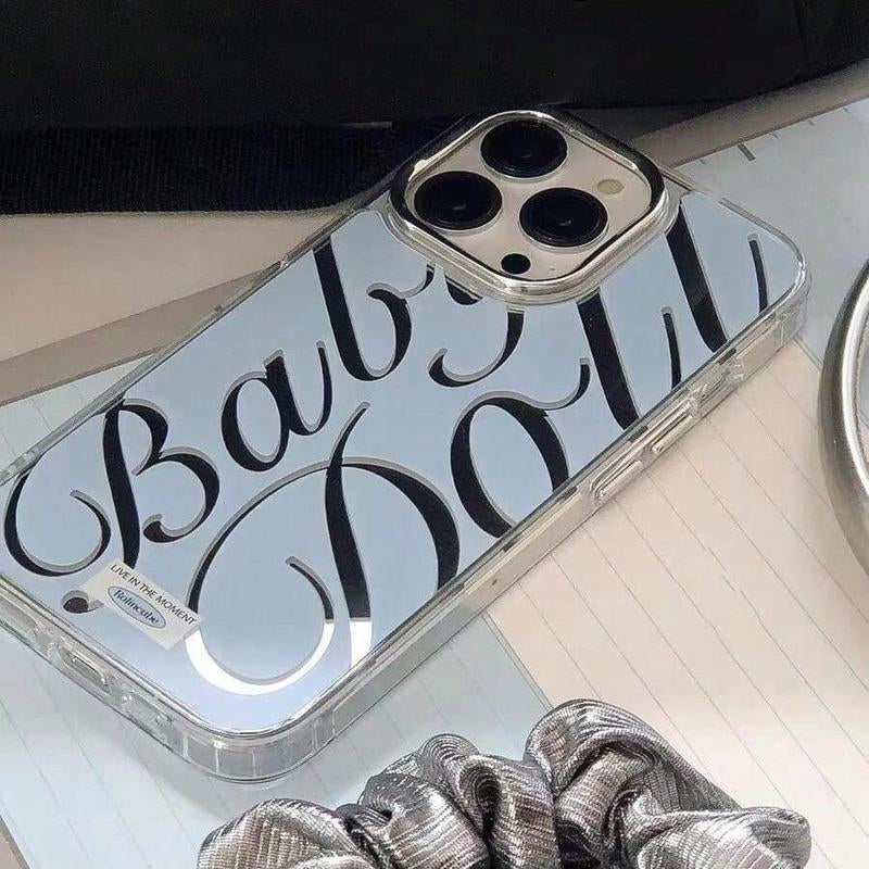 Mirror Surface Letter Pattern Phone Case, Anti-Fall Fully Edged Mobile Phone Case for Iphone 16 Series, Decorative Phone Protective Cover Compatible with Iphone Series