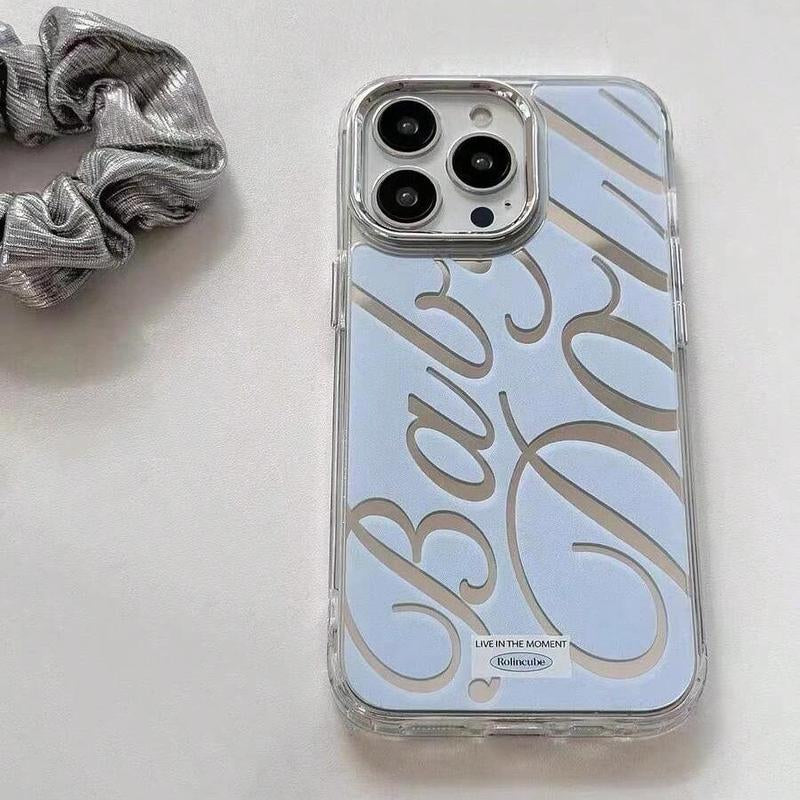 Mirror Surface Letter Pattern Phone Case, Anti-Fall Fully Edged Mobile Phone Case for Iphone 16 Series, Decorative Phone Protective Cover Compatible with Iphone Series